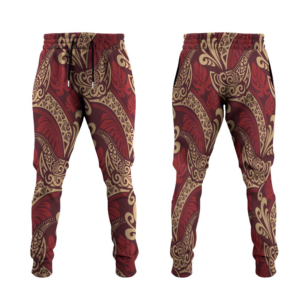Luxury Red Monstera Jogger Pants Polynesian Tribal Pattern LT01 Red - Polynesian Pride