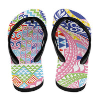 Maori Kowhaiwhai Taniko Patchwork Rainbow Motifs Flip Flops LT9 - Polynesian Pride