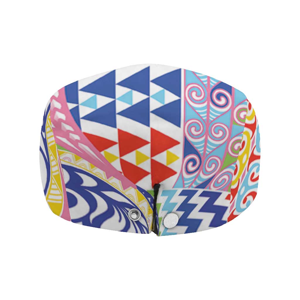 Maori Kowhaiwhai Taniko Patchwork Rainbow Motifs Jeff Hat LT9 - Polynesian Pride