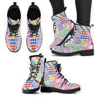 Maori Kowhaiwhai Taniko Patchwork Rainbow Motifs Leather Boots LT9 - Polynesian Pride