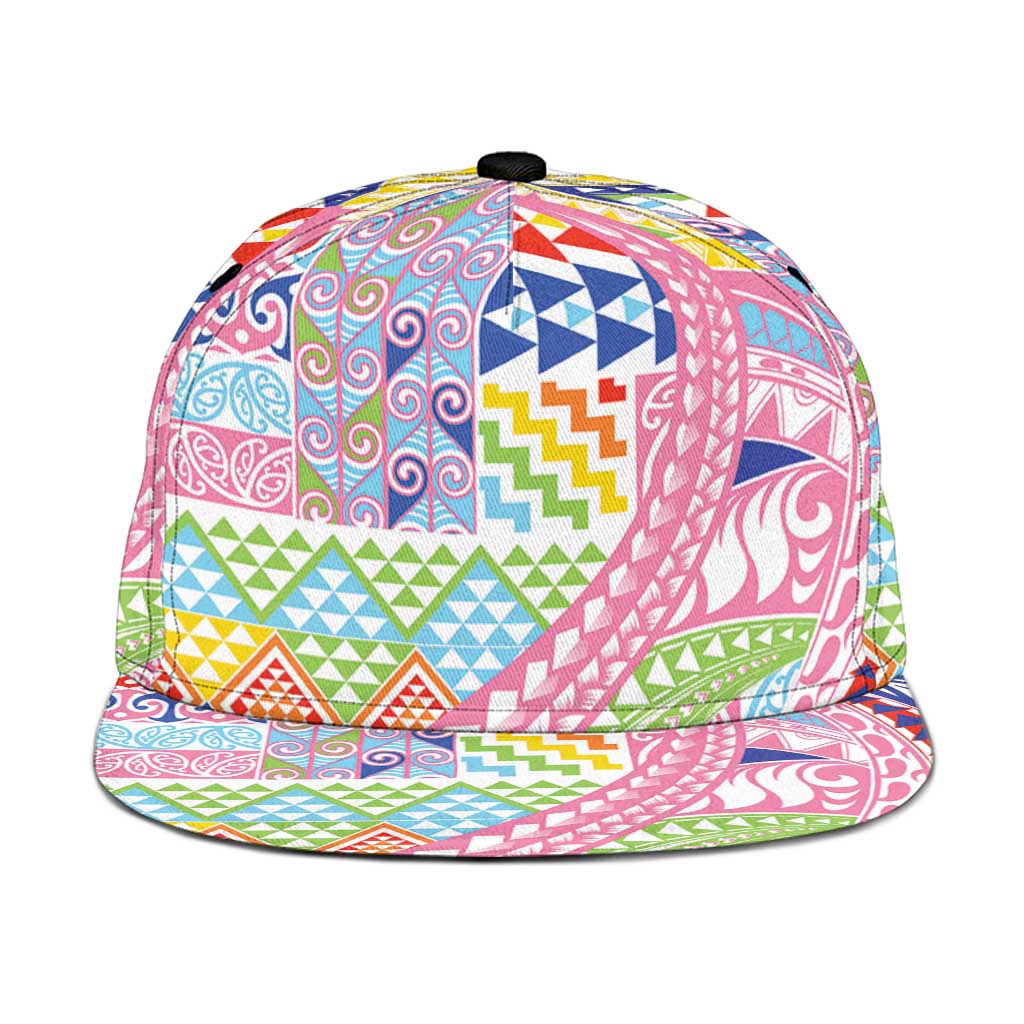Maori Kowhaiwhai Taniko Patchwork Rainbow Motifs Snapback Cap LT9 One Size Rainbow - Polynesian Pride