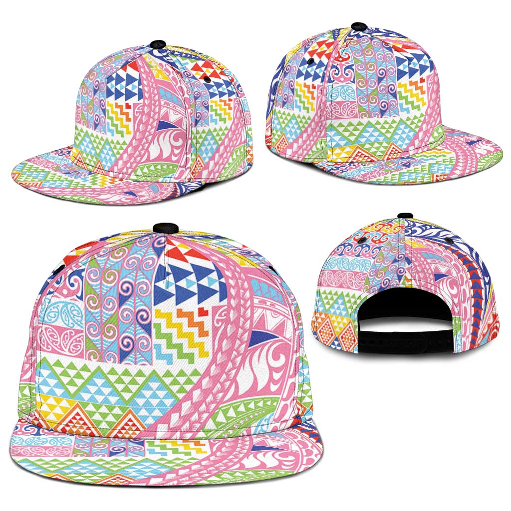 Maori Kowhaiwhai Taniko Patchwork Rainbow Motifs Snapback Cap LT9 - Polynesian Pride