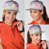 Maori Kowhaiwhai Taniko Patchwork Rainbow Motifs Snapback Cap LT9 - Polynesian Pride