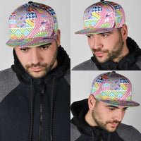 Maori Kowhaiwhai Taniko Patchwork Rainbow Motifs Snapback Cap LT9 - Polynesian Pride