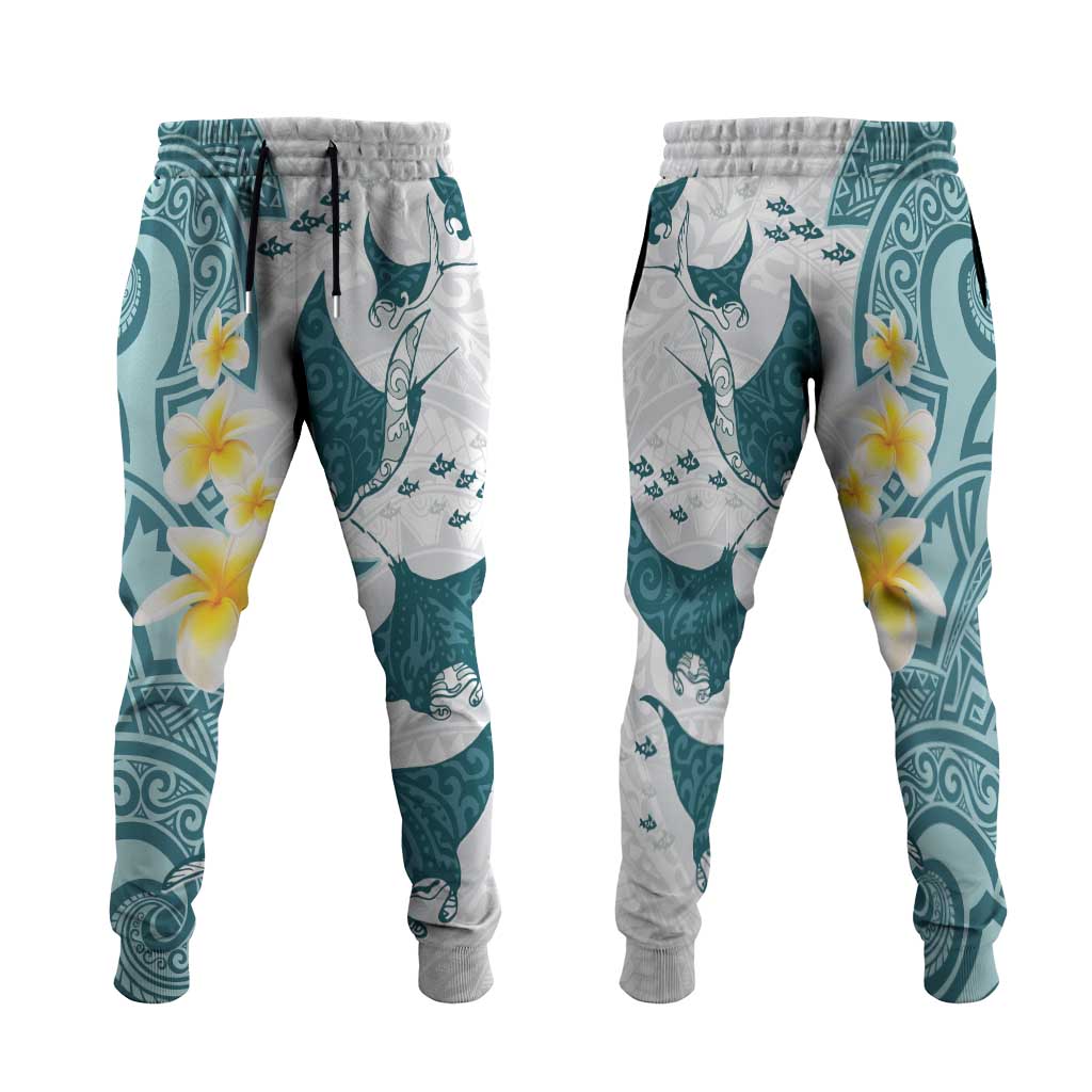 Maori Manta Ray Plumeria Teal Jogger Pants LT01 Teal - Polynesian Pride