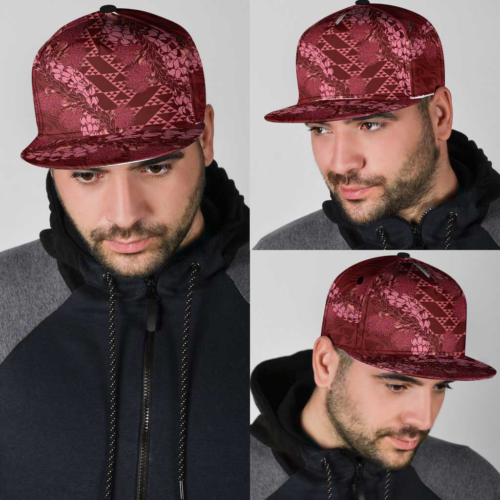 Maroon Aloha Hawaii Snapback Cap Hawaiian Kakau Ohia Lehua Lei - Polynesian Pride