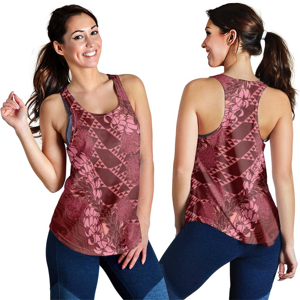 Maroon Aloha Hawaii Women Racerback Tank Hawaiian Kakau Ohia Lehua Lei - Polynesian Pride