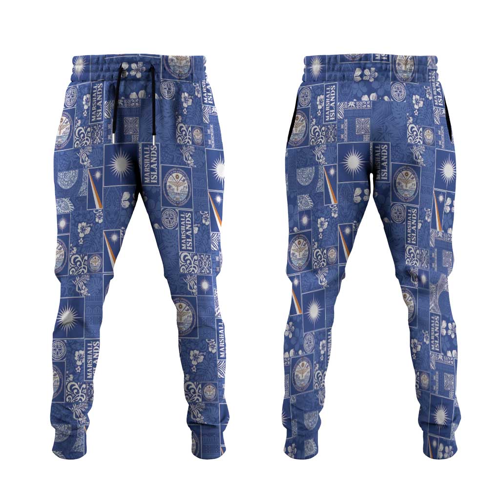 Marshall Islands Merry Christmas Jogger Pants Pacific Patchwork Xmas Vibes LT9 Blue - Polynesian Pride