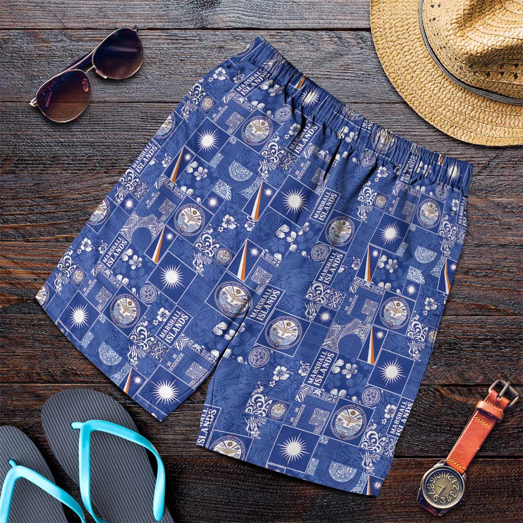Marshall Islands Merry Christmas Shorts for Men Pacific Patchwork Xmas Vibes LT9 Blue - Polynesian Pride