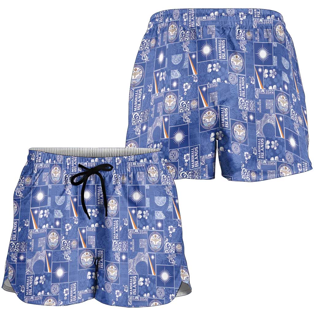 Marshall Islands Merry Christmas Shorts for Women Pacific Patchwork Xmas Vibes - Polynesian Pride