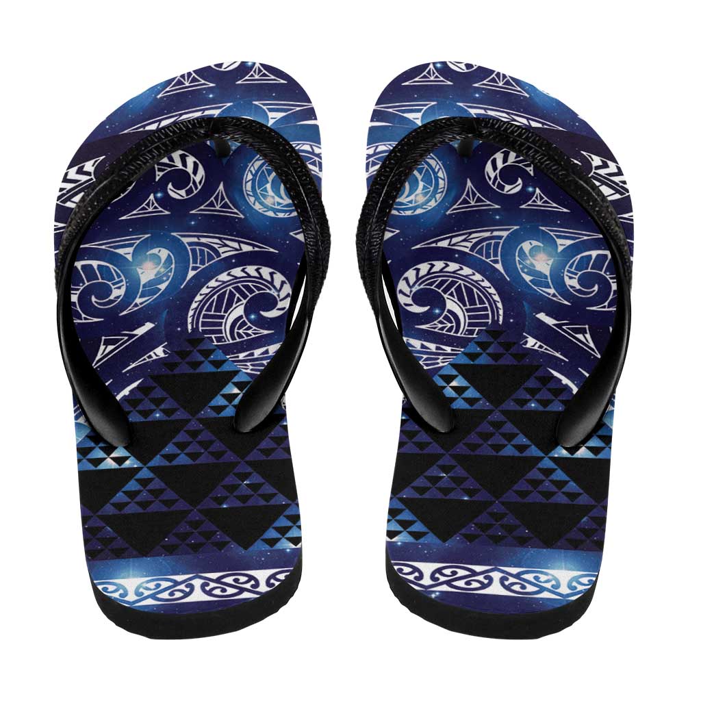 Matariki New Zealand Flip Flops NZ Niho Taniwha Maori New Year Blue Galaxy LT14 - Polynesian Pride