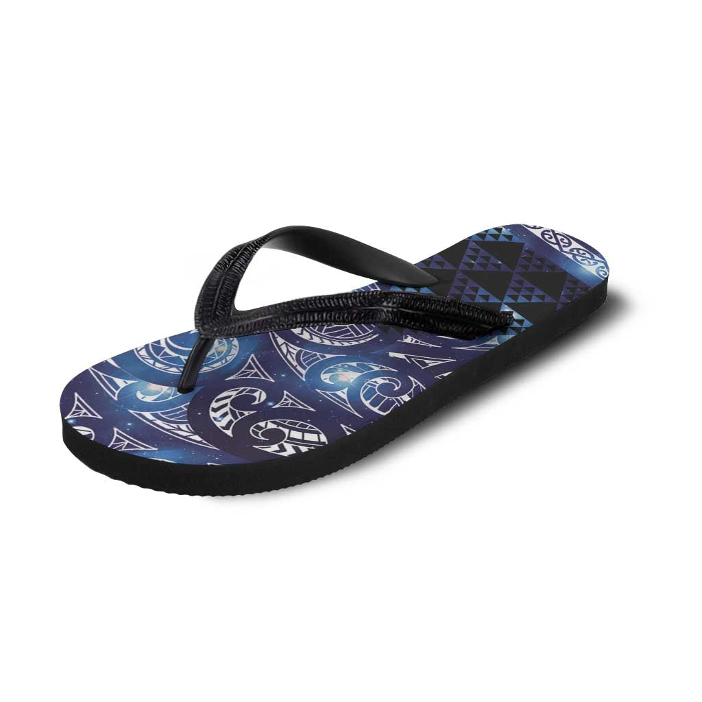 Matariki New Zealand Flip Flops NZ Niho Taniwha Maori New Year Blue Galaxy LT14 - Polynesian Pride