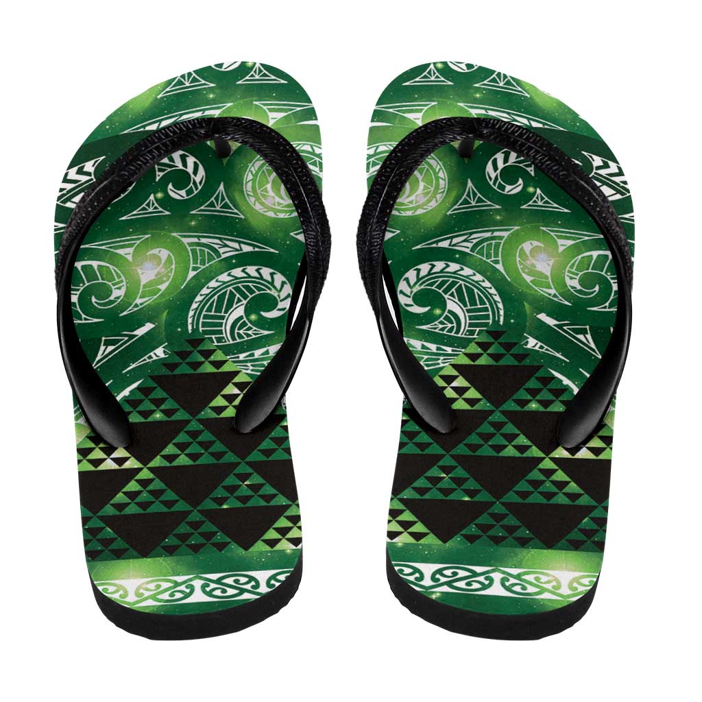 Matariki New Zealand Flip Flops NZ Niho Taniwha Maori New Year Green Galaxy