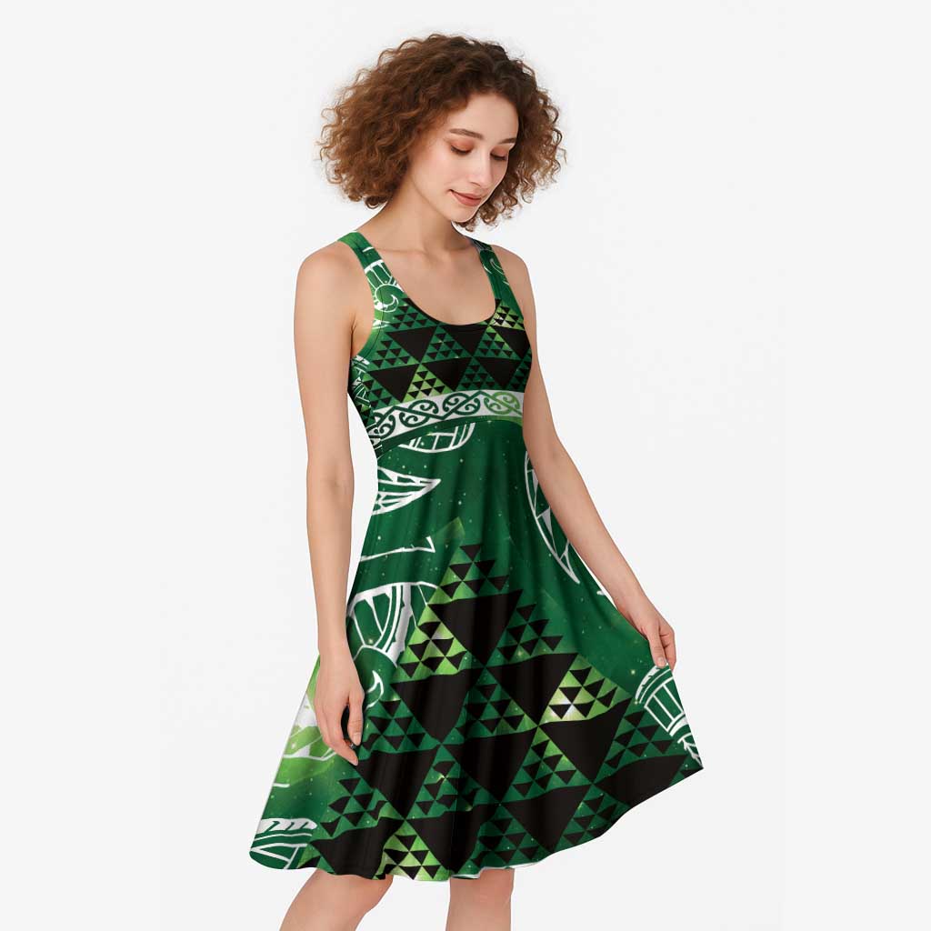 Matariki New Zealand Midi Dress NZ Niho Taniwha Maori New Year Green Galaxy