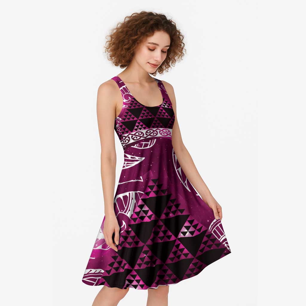 Matariki New Zealand Midi Dress NZ Niho Taniwha Maori New Year Pink Galaxy