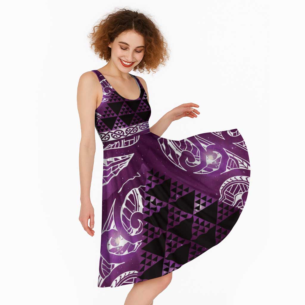 Matariki New Zealand Midi Dress NZ Niho Taniwha Maori New Year Purple Galaxy