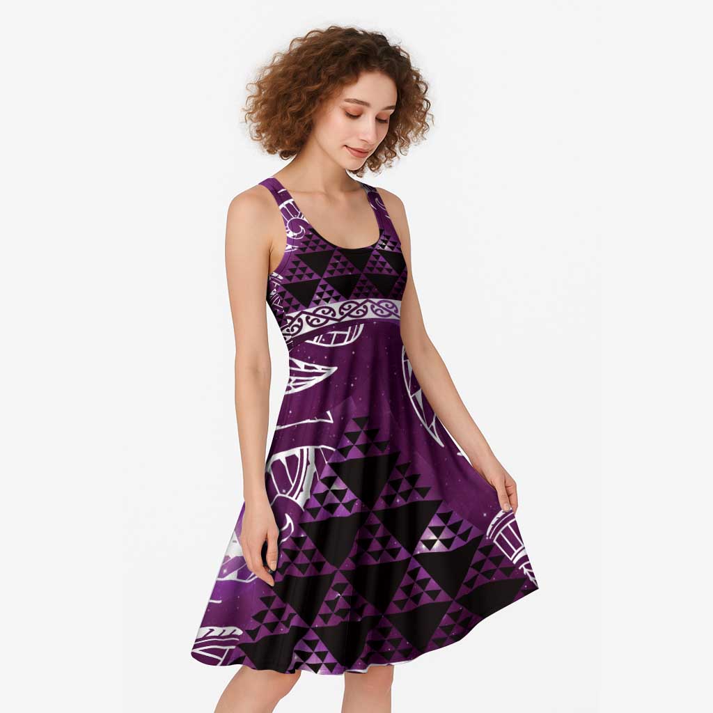 Matariki New Zealand Midi Dress NZ Niho Taniwha Maori New Year Purple Galaxy