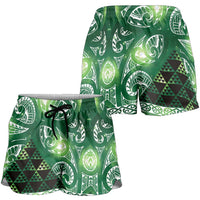 Matariki New Zealand Shorts for Women NZ Niho Taniwha Maori New Year Green Galaxy LT14 - Polynesian Pride