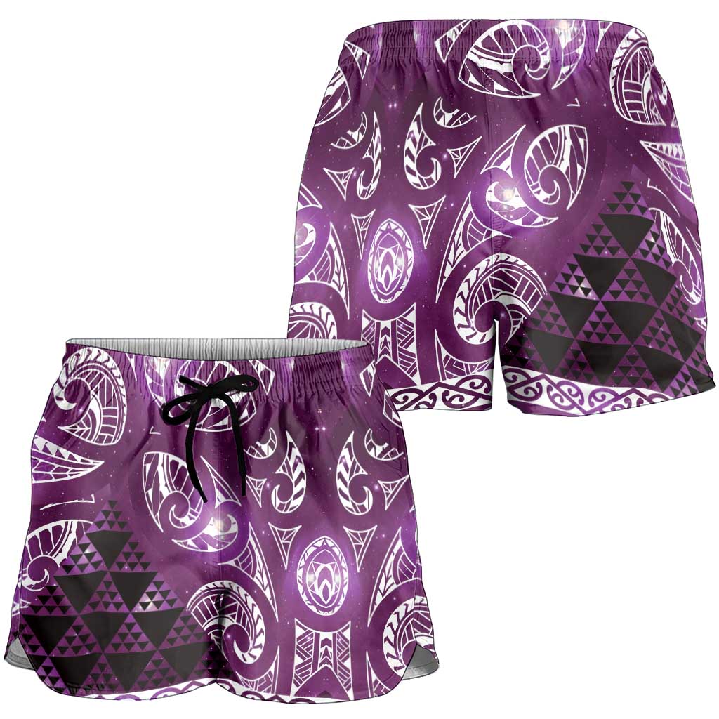Matariki New Zealand Shorts for Women NZ Niho Taniwha Maori New Year Purple Galaxy
