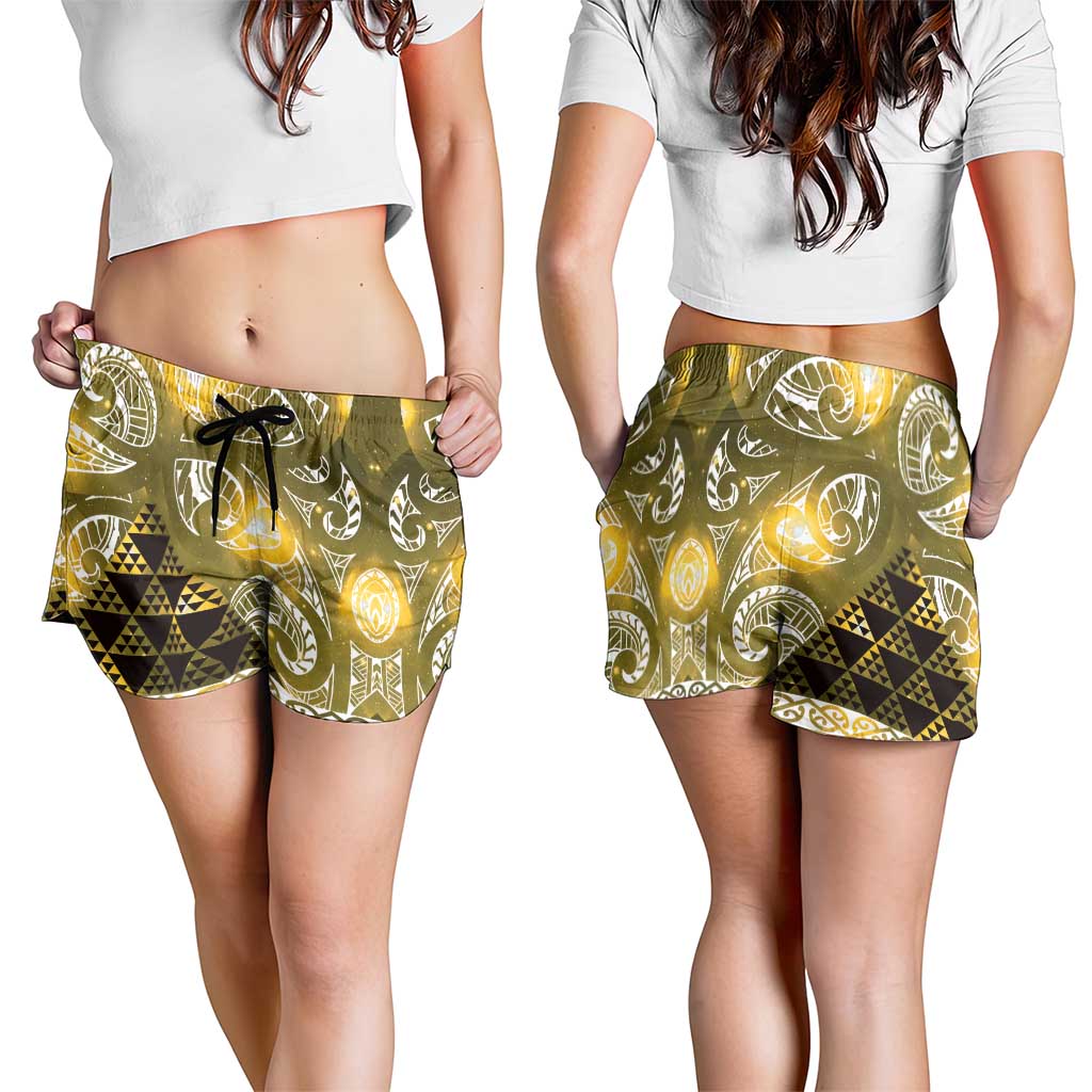 Matariki New Zealand Shorts for Women NZ Niho Taniwha Maori New Year Yellow Galaxy LT14 - Polynesian Pride