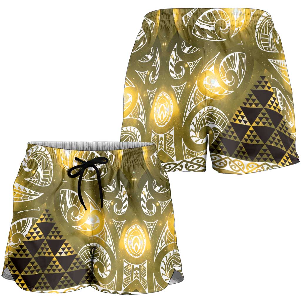 Matariki New Zealand Shorts for Women NZ Niho Taniwha Maori New Year Yellow Galaxy LT14 - Polynesian Pride