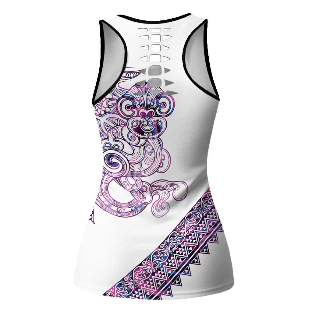 Mawhero Paua Shell Kowhaiwhai Taniko Personalised Hollow Tank Top Taniwha Maori Tribal Style