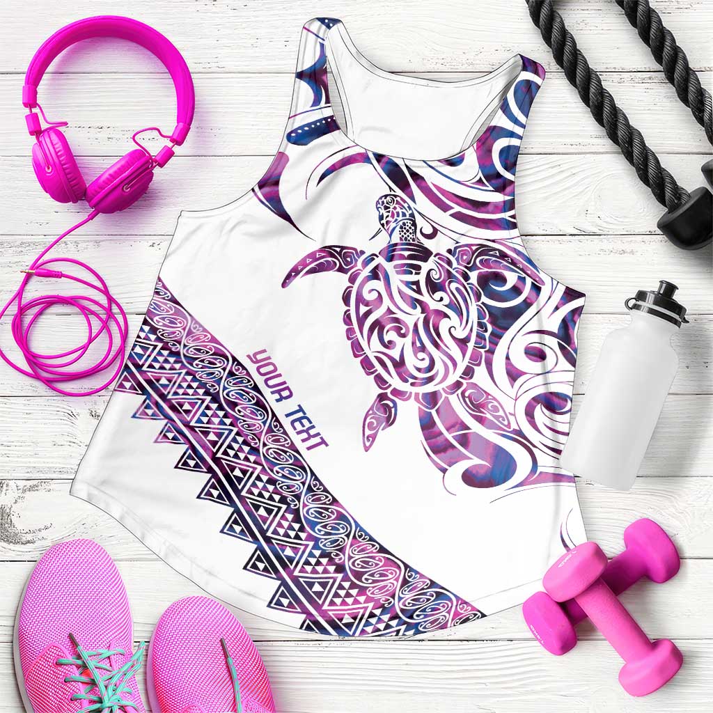 Mawhero Paua Shell Kowhaiwhai Taniko Personalised Women Racerback Tank Turtle Tattoo Maori Tribal Style LT9 Pink - Polynesian Pride