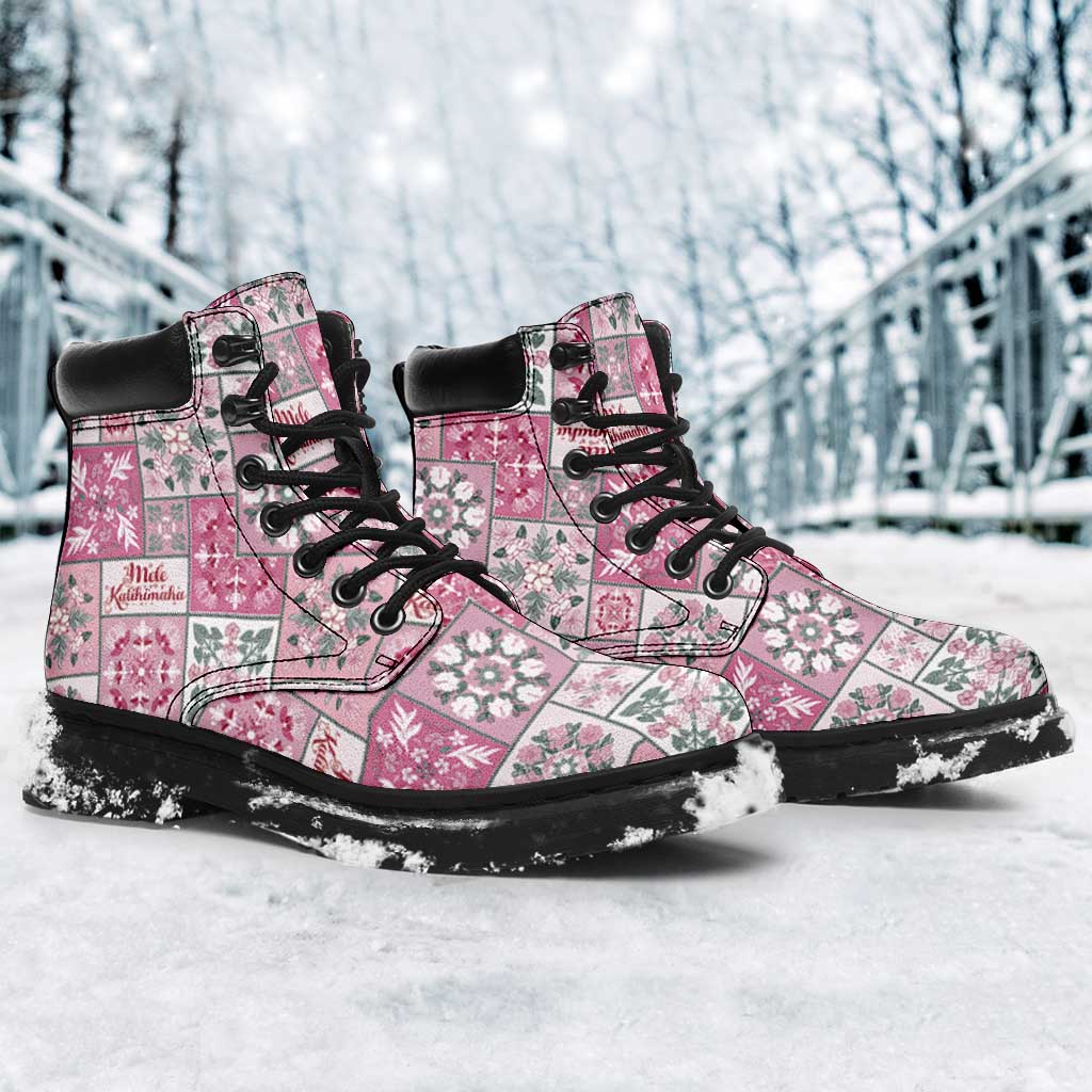 Mele Kalikimaka Hawaii Christmas All Season Boots Akala Seamless Floral Motif - Polynesian Pride
