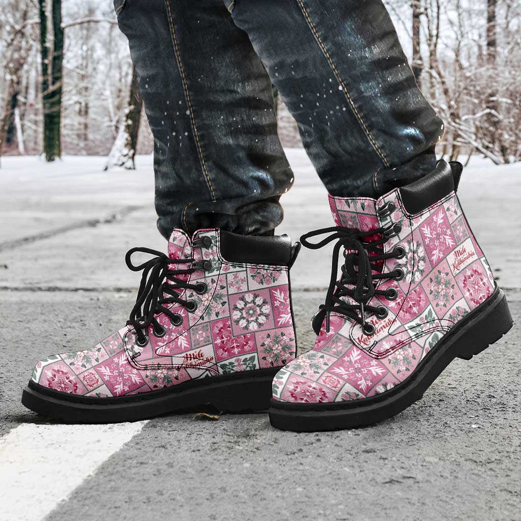 Mele Kalikimaka Hawaii Christmas All Season Boots Akala Seamless Floral Motif - Polynesian Pride