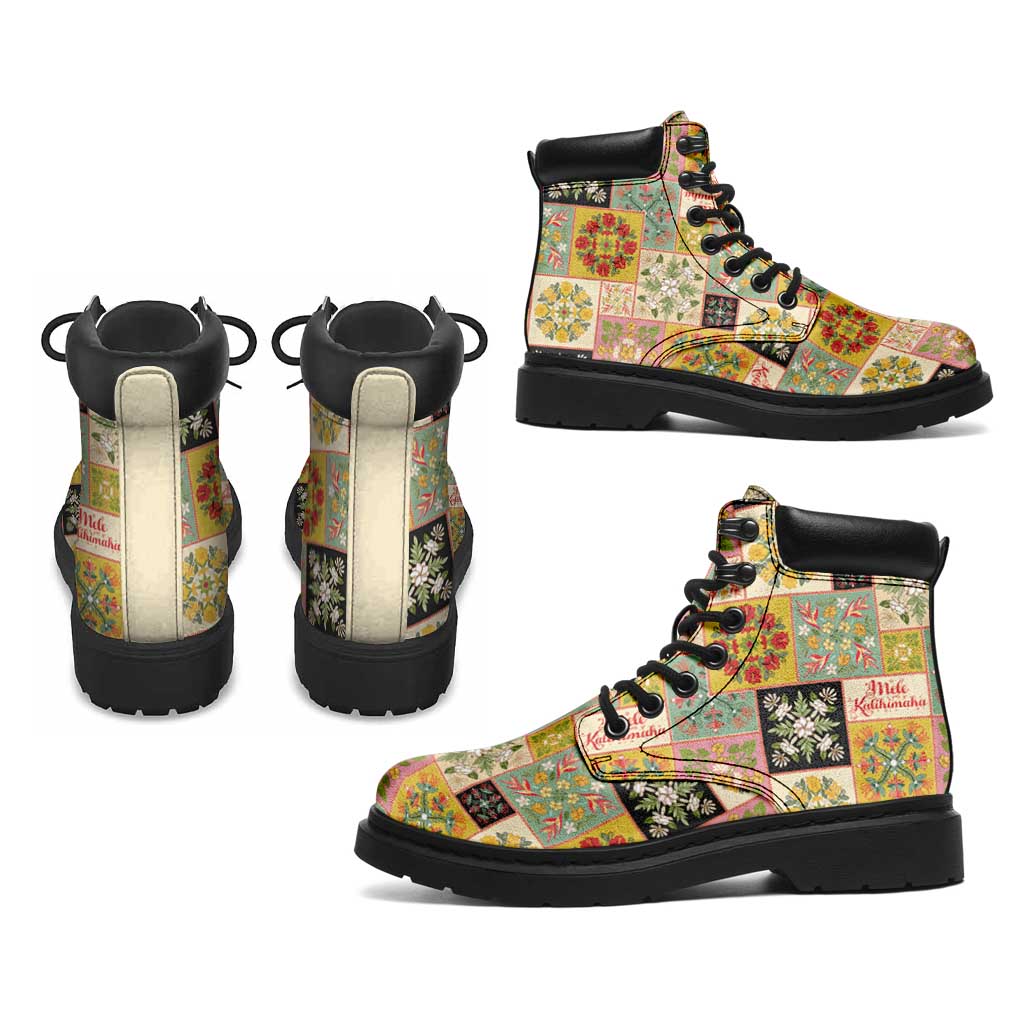 Mele Kalikimaka Hawaii Christmas All Season Boots Melemele Mama Seamless Floral Motif - Polynesian Pride