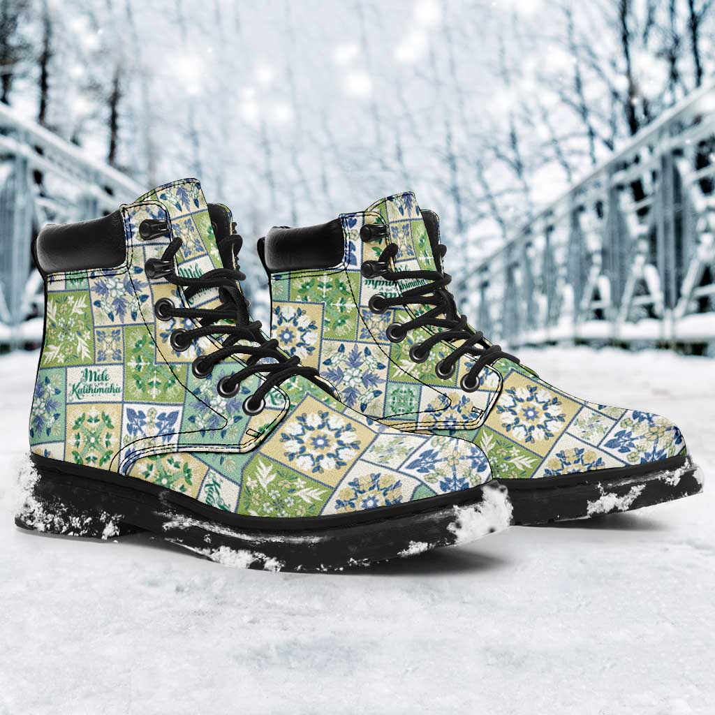 Mele Kalikimaka Hawaii Christmas All Season Boots Omaomao Seamless Floral Motif - Polynesian Pride