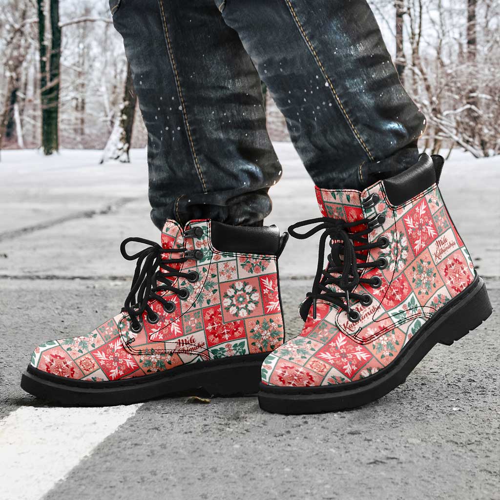 Mele Kalikimaka Hawaii Christmas All Season Boots Ulaula Seamless Floral Motif - Polynesian Pride