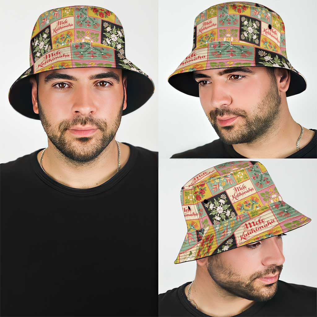 Mele Kalikimaka Hawaii Christmas Bucket Hat Melemele Mama Seamless Floral Motif - Polynesian Pride