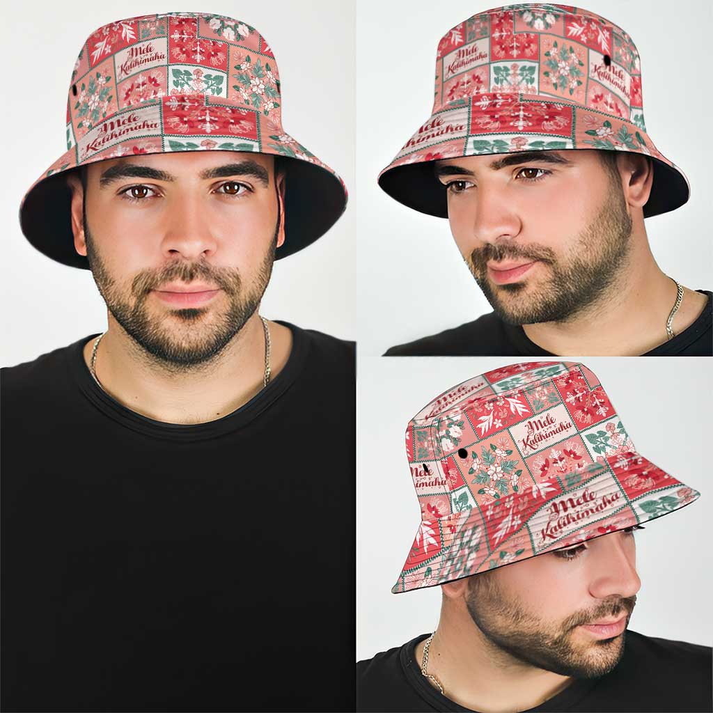 Mele Kalikimaka Hawaii Christmas Bucket Hat Ulaula Seamless Floral Motif - Polynesian Pride