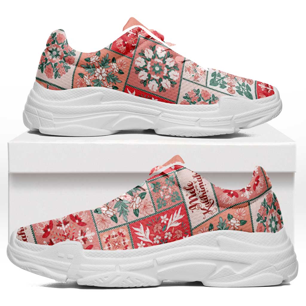 Mele Kalikimaka Hawaii Christmas Chunky Sneakers Ulaula Seamless Floral Motif LT9 Red - Polynesian Pride