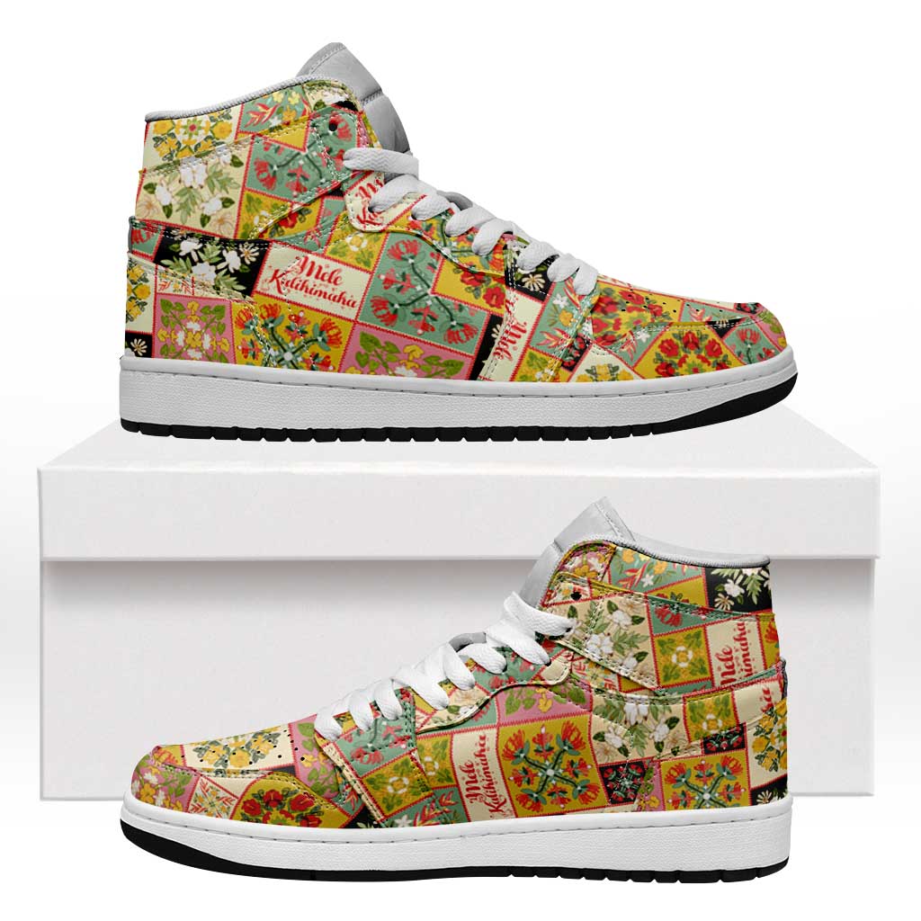 Mele Kalikimaka Hawaii Christmas High Sneakers AJ1 Melemele Mama Seamless Floral Motif - Polynesian Pride