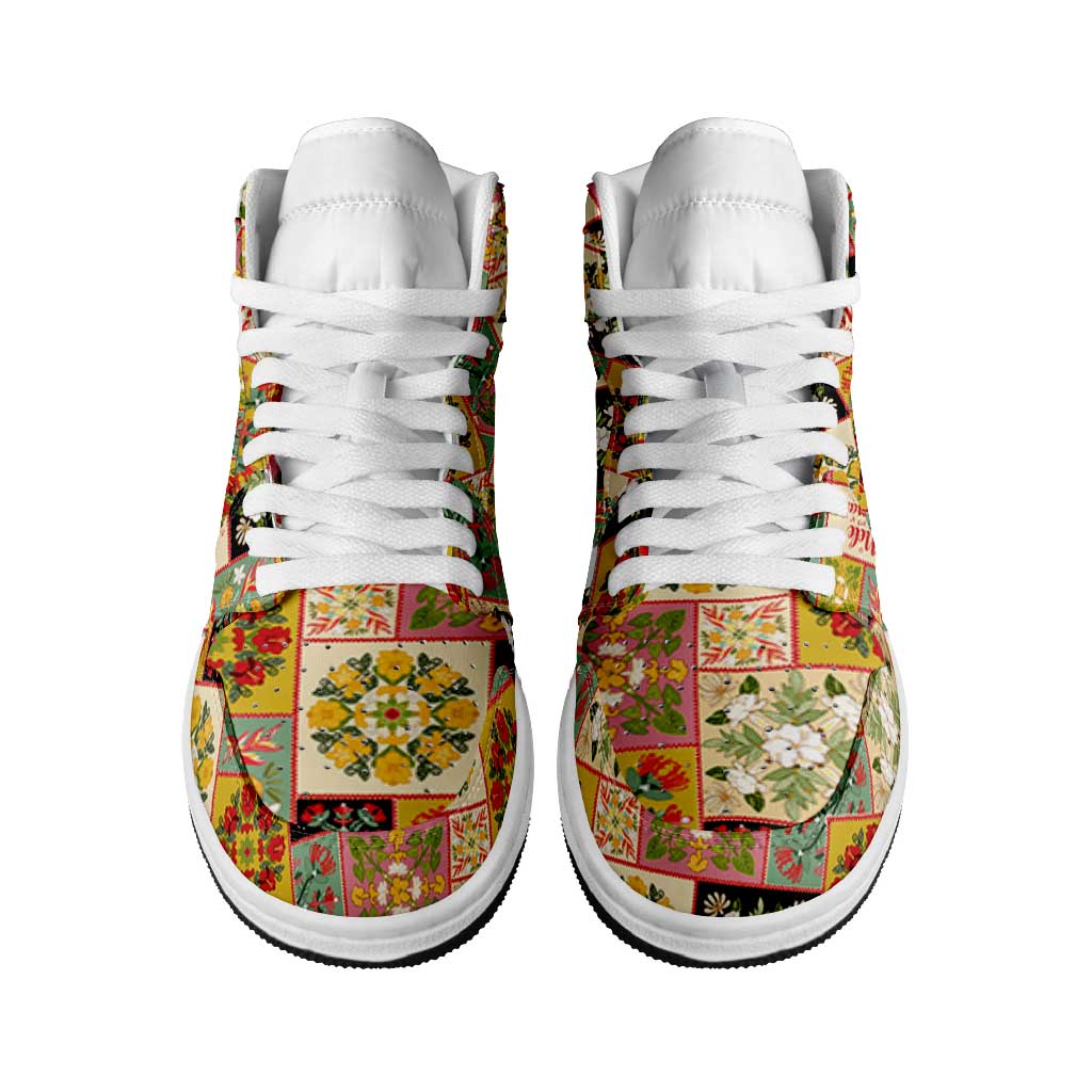 Mele Kalikimaka Hawaii Christmas High Sneakers AJ1 Melemele Mama Seamless Floral Motif LT9