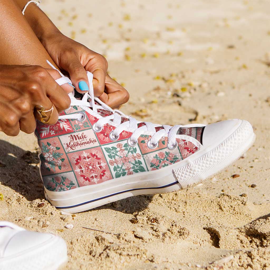 Mele Kalikimaka Hawaii Christmas High Top Shoes Ulaula Seamless Floral Motif - Polynesian Pride