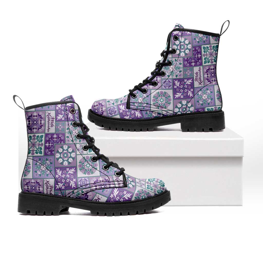 Mele Kalikimaka Hawaii Christmas Leather Boots Poni Seamless Floral Motif - Polynesian Pride