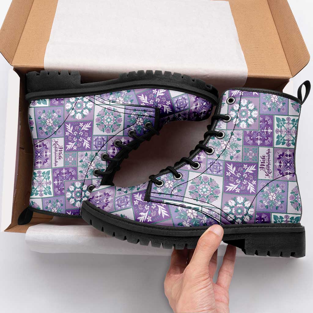Mele Kalikimaka Hawaii Christmas Leather Boots Poni Seamless Floral Motif - Polynesian Pride