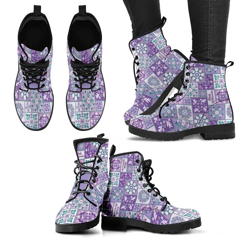 Mele Kalikimaka Hawaii Christmas Leather Boots Poni Seamless Floral Motif - Polynesian Pride