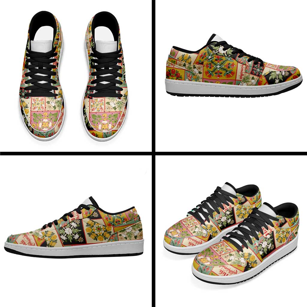 Mele Kalikimaka Hawaii Christmas Low Sneakers Melemele Mama Seamless Floral Motif LT9