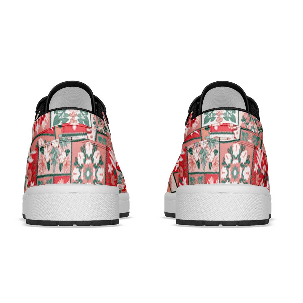 Mele Kalikimaka Hawaii Christmas Low Sneakers Ulaula Seamless Floral Motif LT9