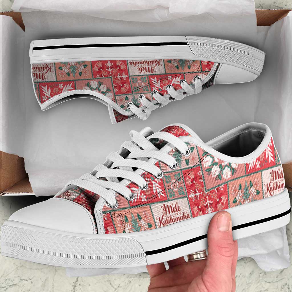 Mele Kalikimaka Hawaii Christmas Low Top Shoes Ulaula Seamless Floral Motif - Polynesian Pride