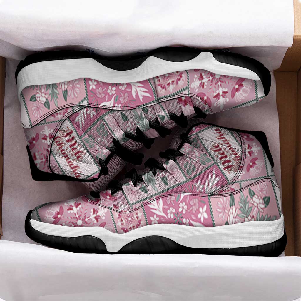 Mele Kalikimaka Hawaii Christmas Sneakers J11 Akala Seamless Floral Motif - Polynesian Pride