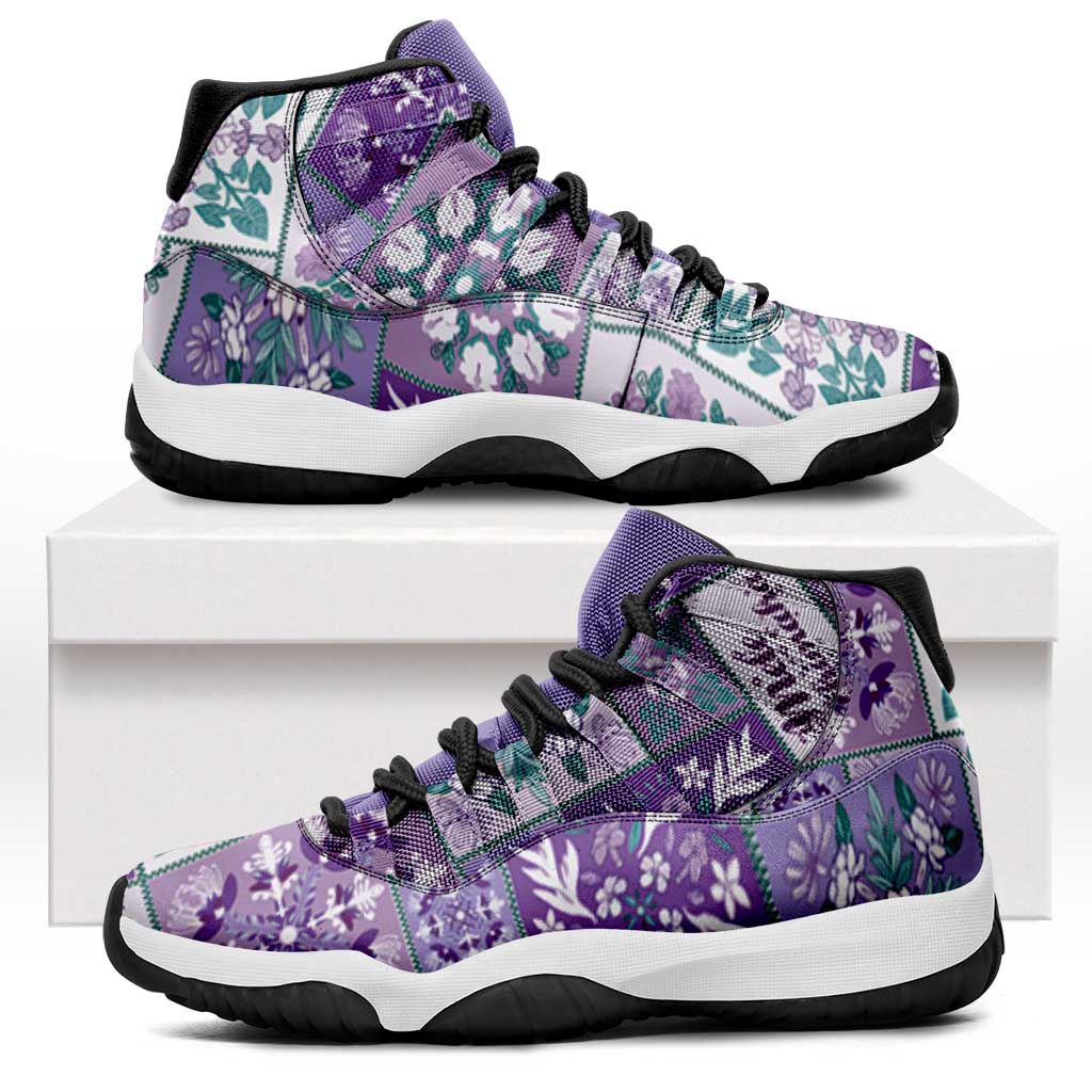Mele Kalikimaka Hawaii Christmas Sneakers J11 Poni Seamless Floral Motif LT9 Purple - Polynesian Pride