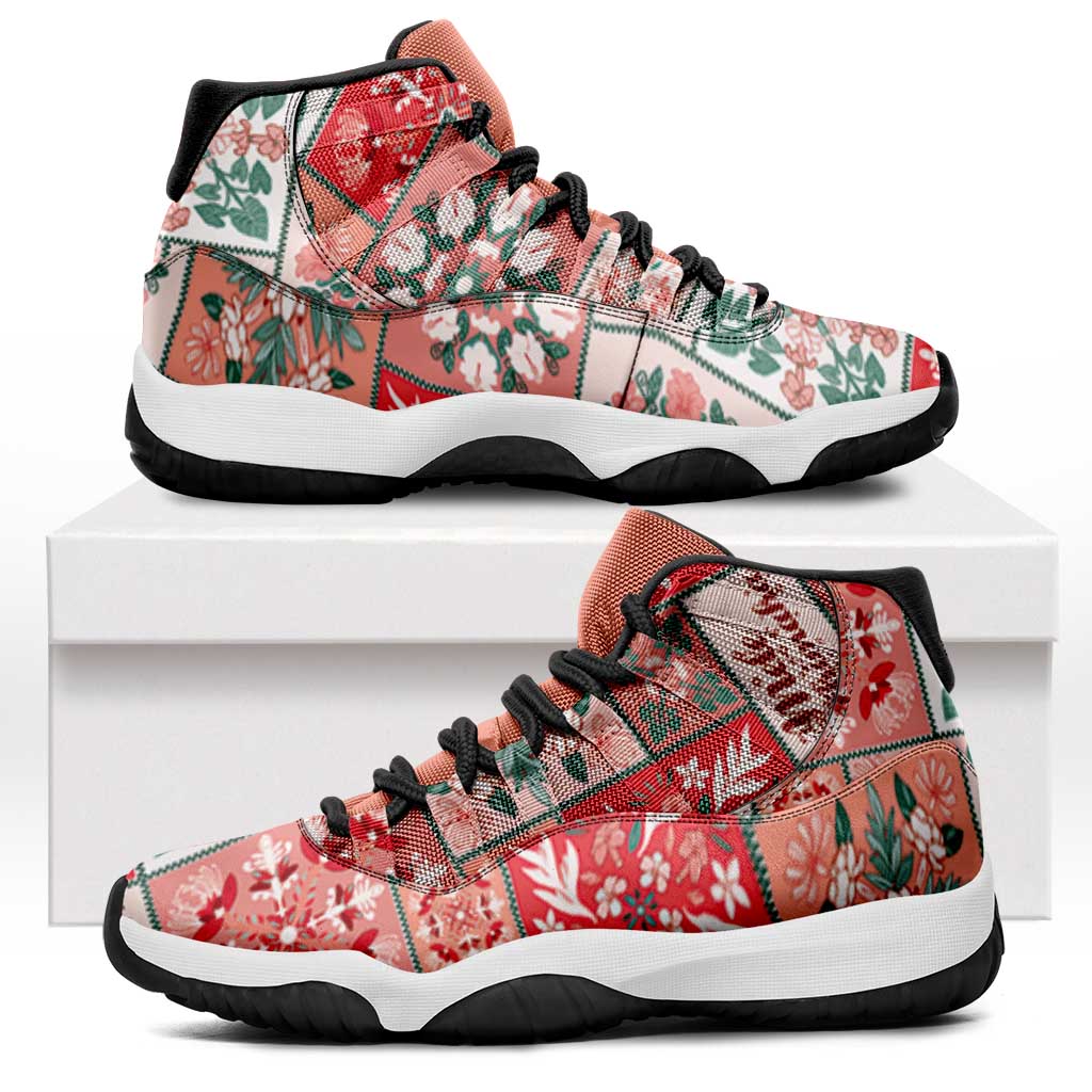 Mele Kalikimaka Hawaii Christmas Sneakers J11 Ulaula Seamless Floral Motif LT9 Red - Polynesian Pride