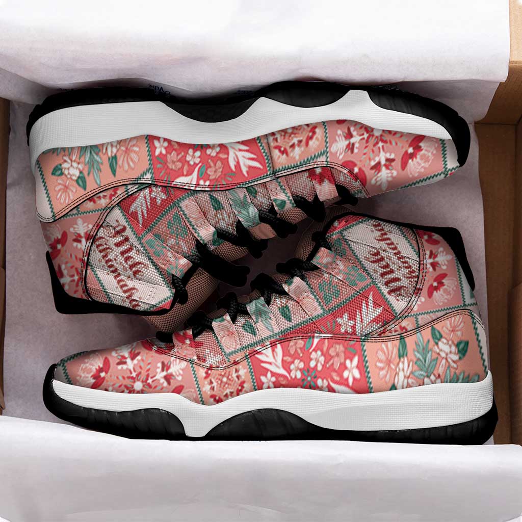 Mele Kalikimaka Hawaii Christmas Sneakers J11 Ulaula Seamless Floral Motif LT9 - Polynesian Pride