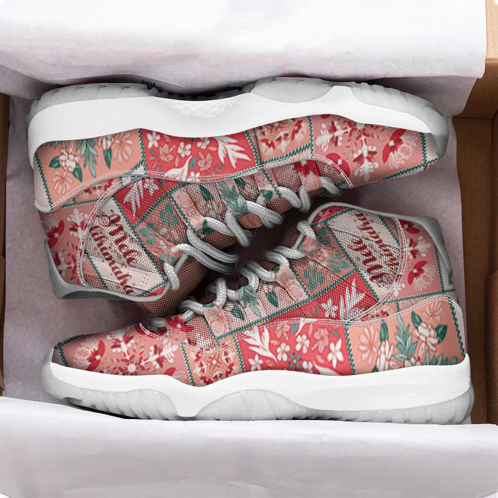 Mele Kalikimaka Hawaii Christmas Sneakers J11 Ulaula Seamless Floral Motif LT9 - Polynesian Pride