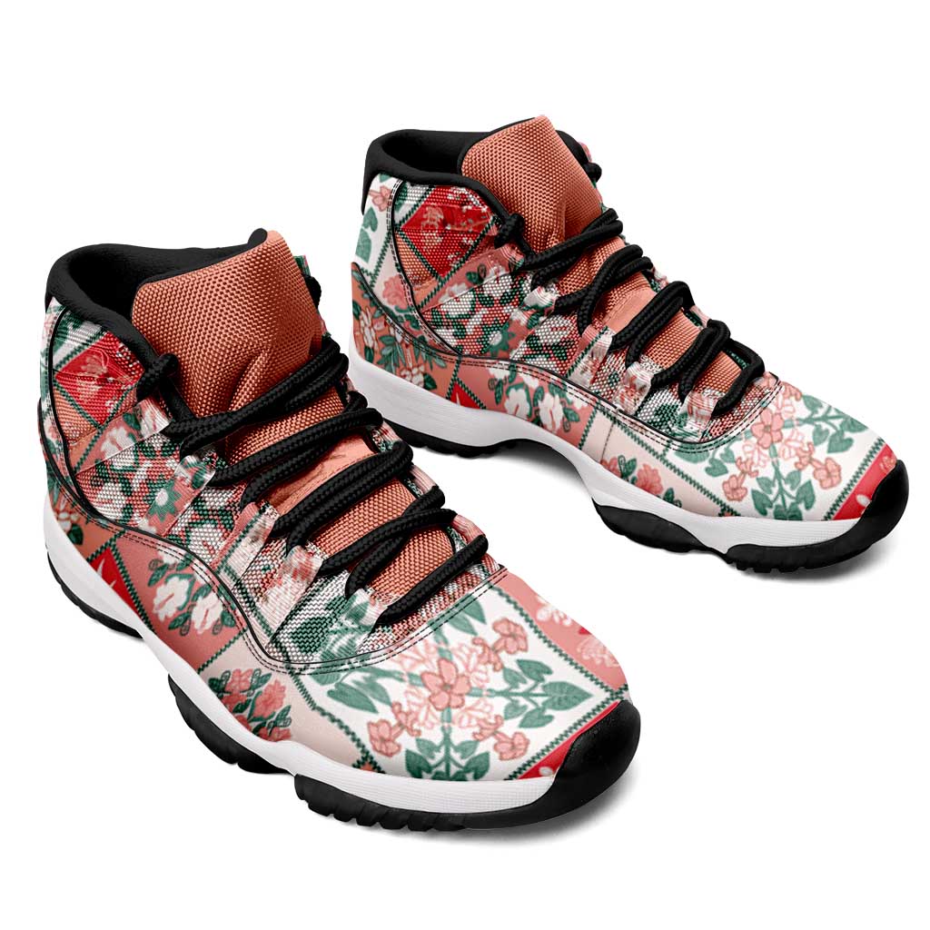 Mele Kalikimaka Hawaii Christmas Sneakers J11 Ulaula Seamless Floral Motif LT9 - Polynesian Pride